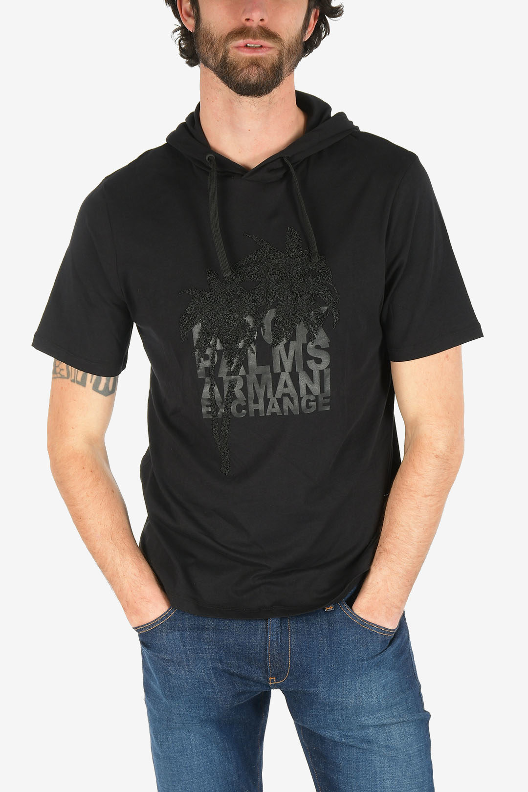 Armani ARMANI EXCHANGE Rhinestone Embellished T shirt with Hood