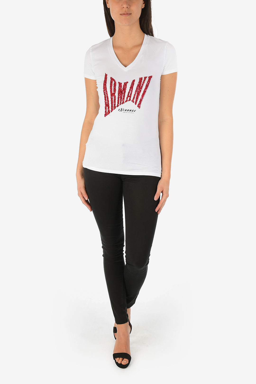 Armani ARMANI EXCHANGE VNeck Sequin Embroidery Tshirt women Glamood