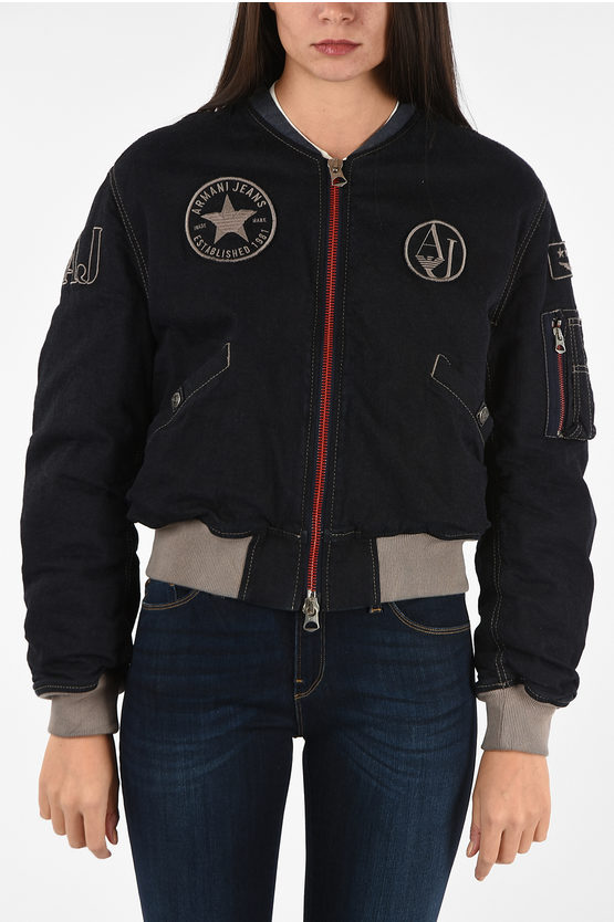 Armani ARMANI JEANS Cropped Denim Bomber with Patches women