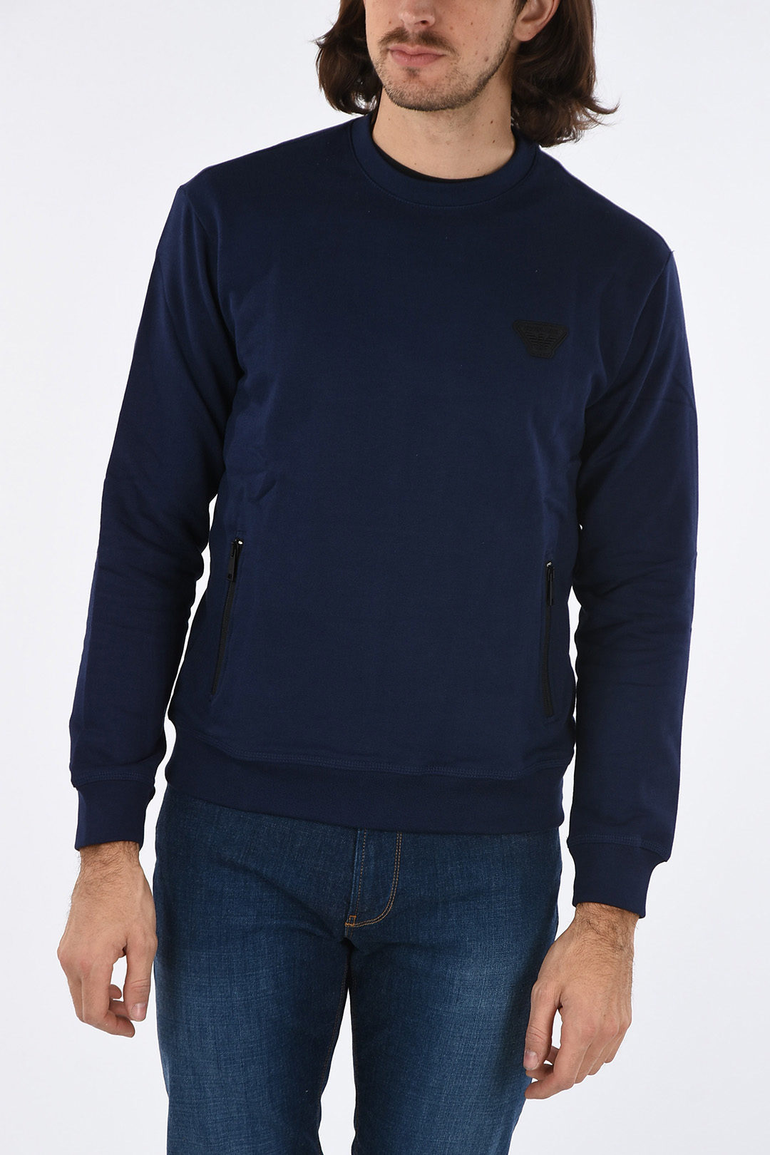 Maglia Girocollo Regular Fit Celeste In Puro Cotone Con Logo Ricamato In Tono Sul Petto