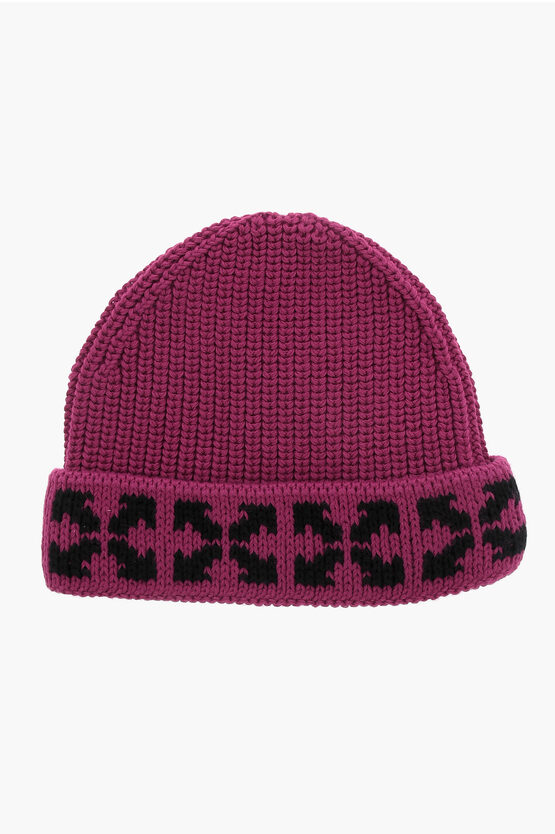 Shop Off-white Cotton Beanie With Contrasting Details