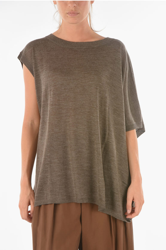 Ixos Asymmetical Curlin Short-sleeve Sweater In Brown