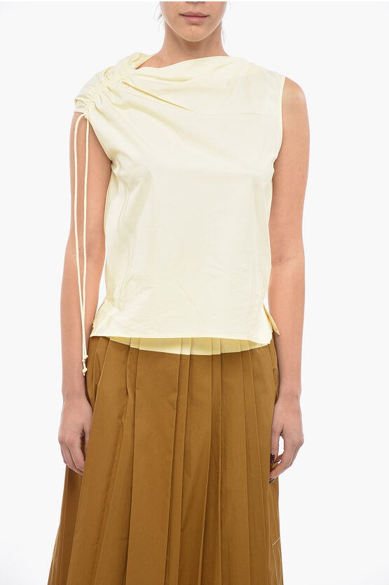 Tory Burch Asymmetric Cotton Top With Drawstring In White
