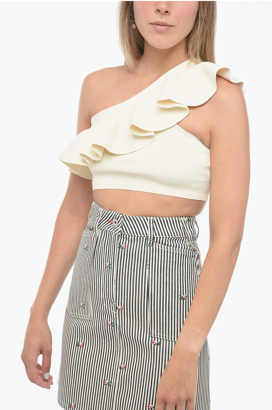 Celine Asymmetric Cropped Top With Ruffles