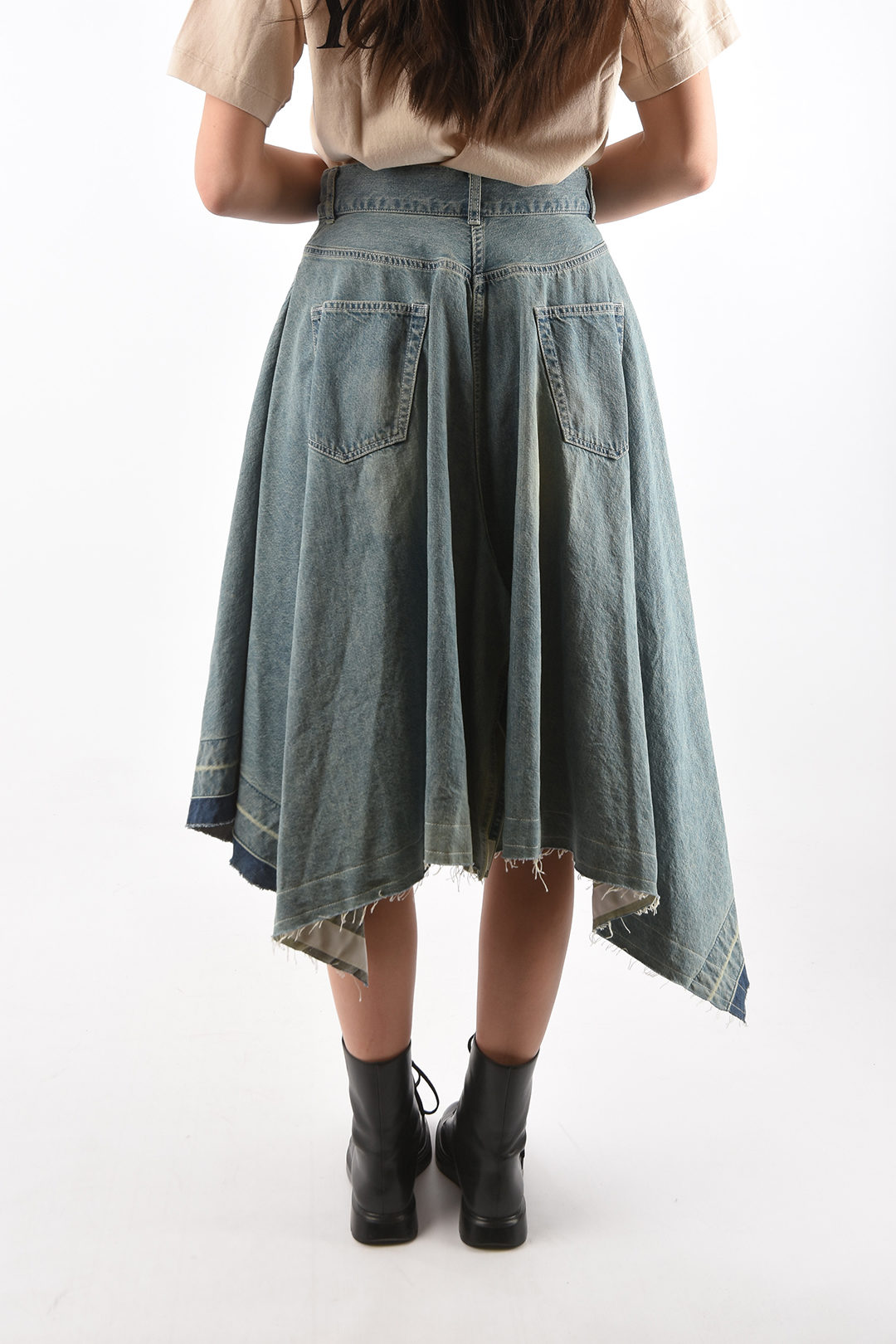 Asymmetric Denim Skirt with High-rise