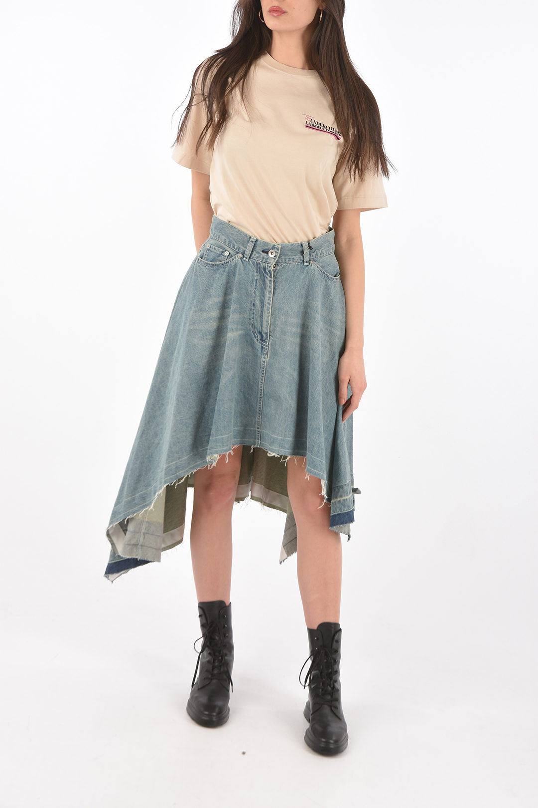 Sacai Asymmetric Denim Skirt with High-rise women - Glamood