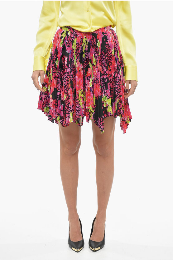 Shop Versace Asymmetric Orchid Silk Accordion Miniskirt