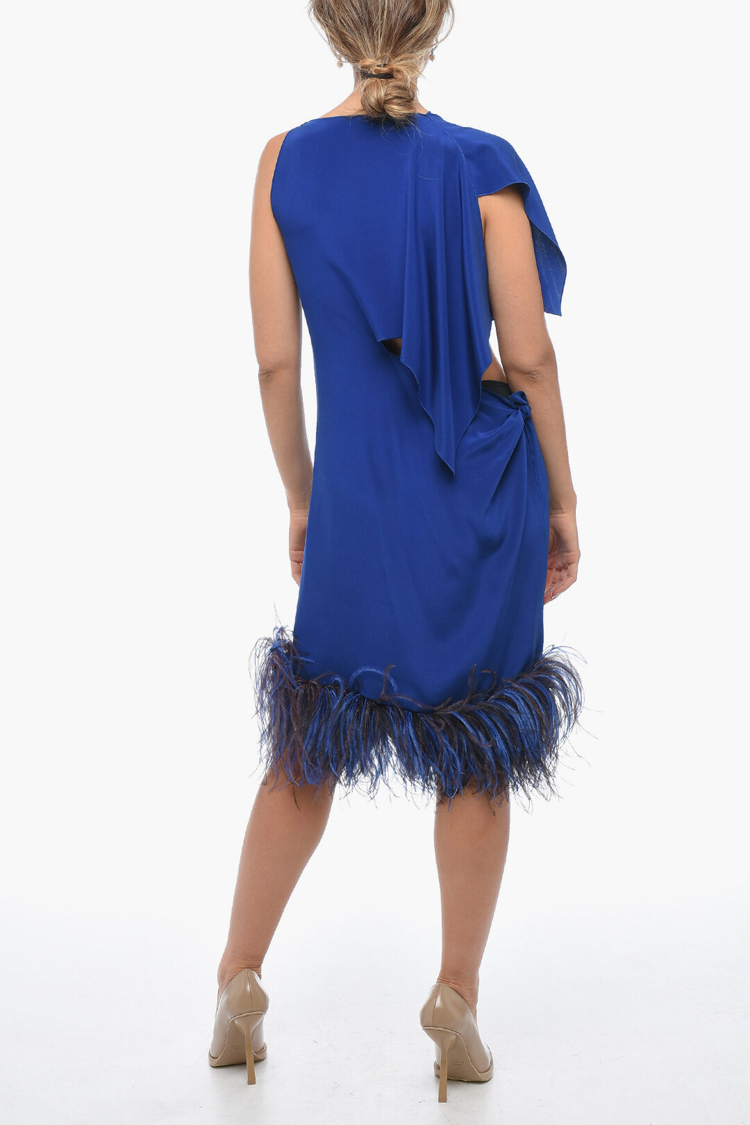 Stephan Janson Asymmetric PARIS Silk Dress with Ostrich Feathered 