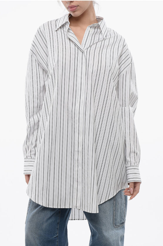 Off-white Asymmetric Round Zip Popeline Shirt With Balanced Stripe Mot