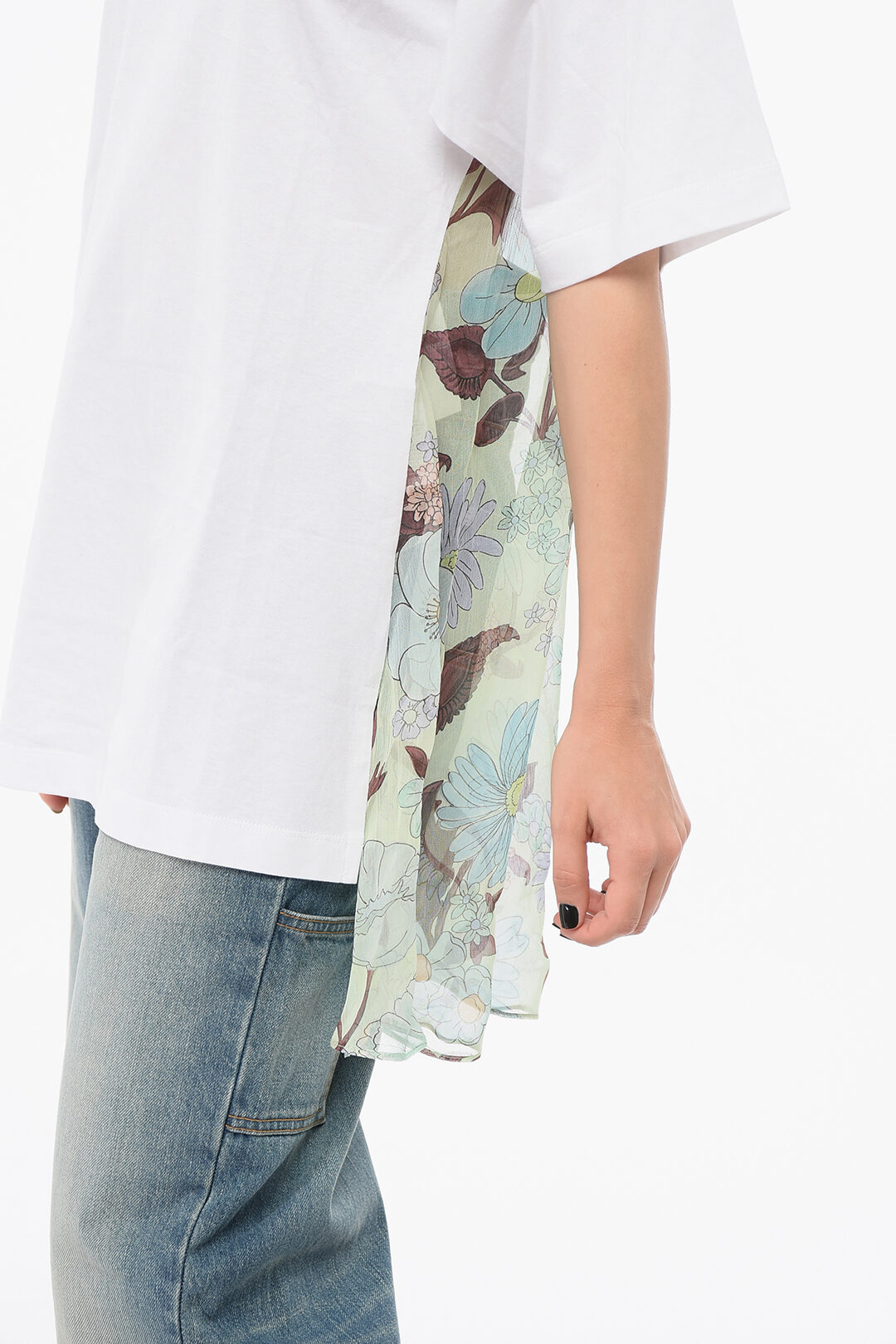 Stella McCartney Asymmetric T-shirt with Chiffon Detail