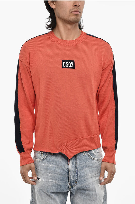 Dsquared2 Asymmetrical Cut Crew-neck Sweater With Contrasting Band