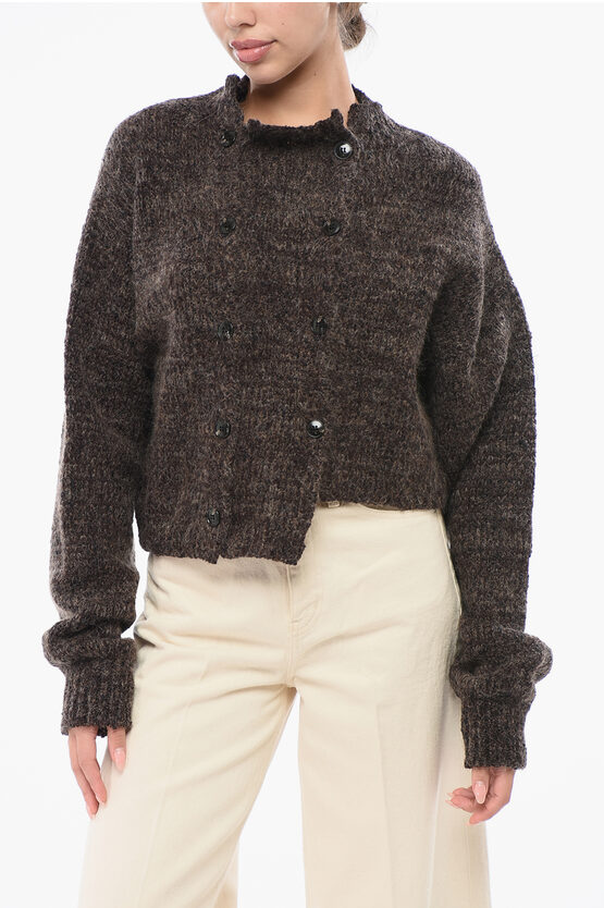 Quira Asymmetrical Cut Double Breasted Cardigan In Brown