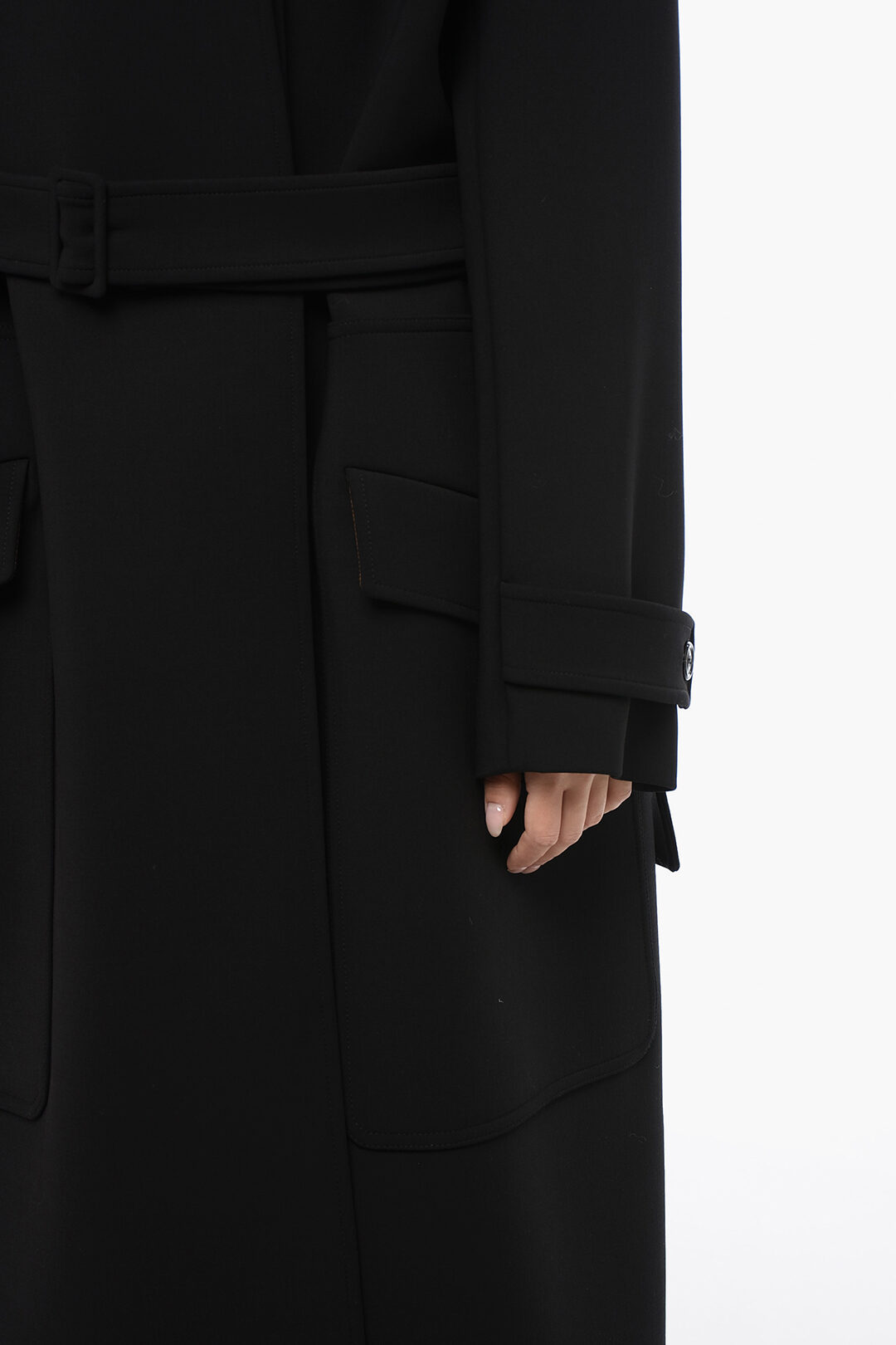 Black wool coat with belt online