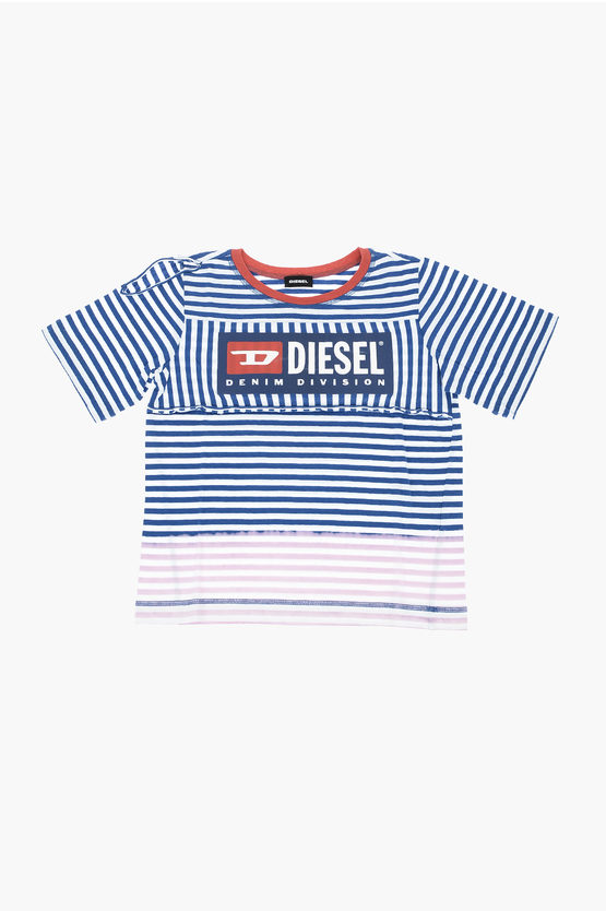 Diesel Kids' Awining Striped Shaded Tjvane T-shirt In Blue