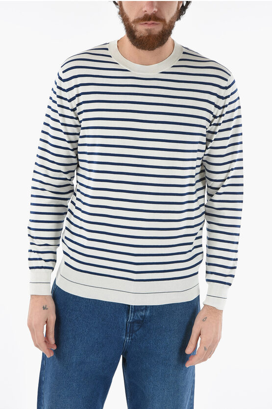 Shop Altea Awning Stried Two-tone Crew-neck Sweater