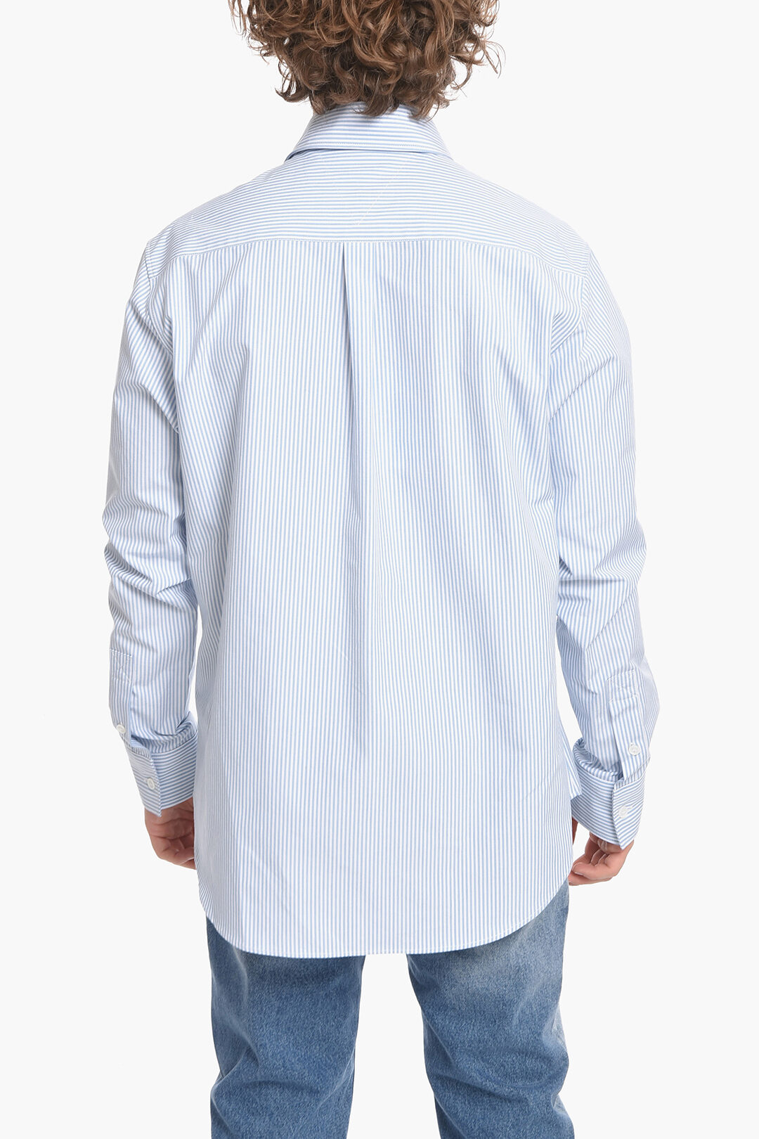 Bottega Awning Stripe Cotton Shirt with Breastpocket men