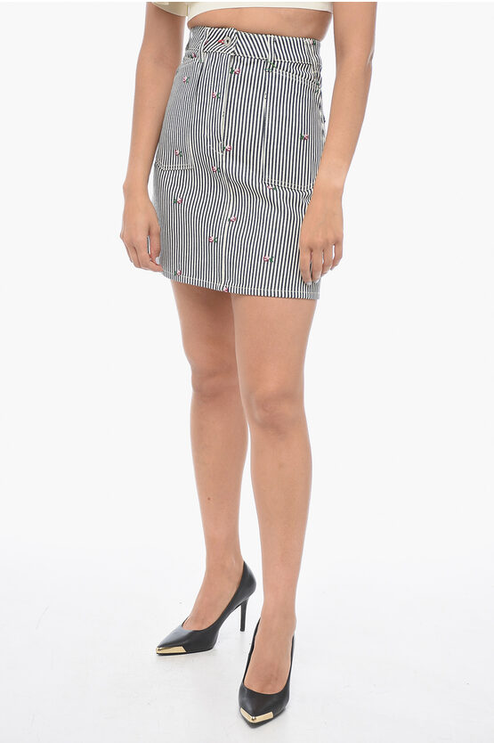 Shop Kenzo Awning Stripe Denim Miniskirt With Embroideries