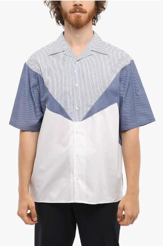 Neil Barrett Awning Striped Boxy Fit Shirt With Short Sleeve In Blue