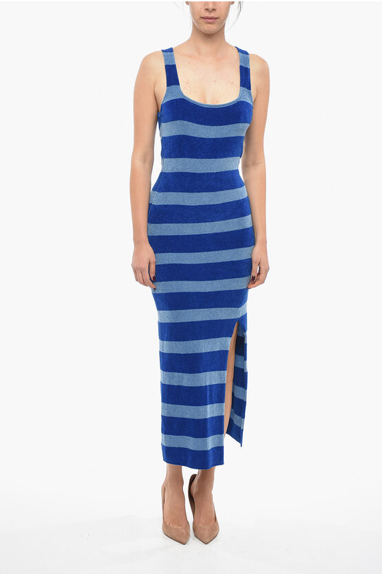 Marni Awning Striped Chenille Maxidress In Blue
