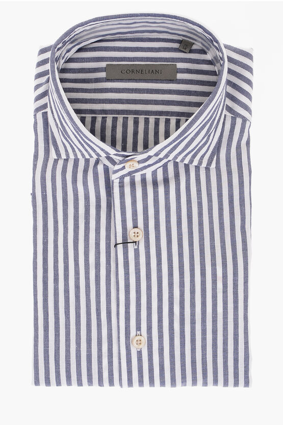 Corneliani Awning Striped Cotton Blend Shirt In Blue