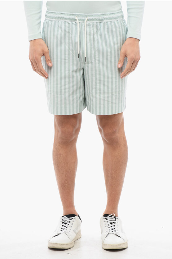 Maison Kitsuné Awning Striped Cotton Shorts With Frontal Maxi Pockets
