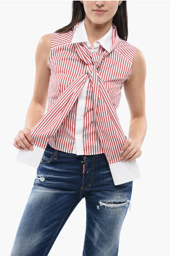 DSQUARED2 Cropped Awning-Striped Shirt with Knotted Detail