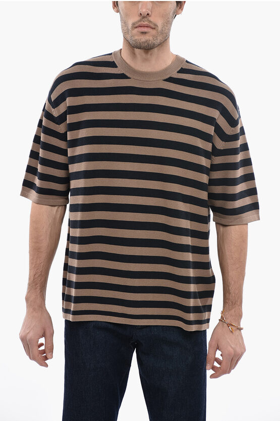 Samsoe & Samsoe Awning Striped Knitted Leon T-shirt In Brown