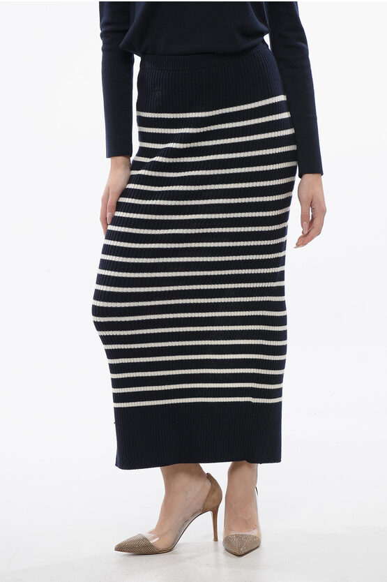 DIOR AWNING STRIPED KNITTED PENCIL SKIRT