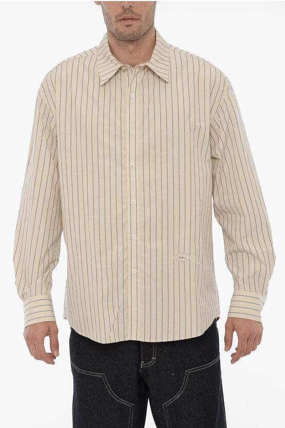 Ader Error Awning Striped Poplin Cotton Shirt In Neutral