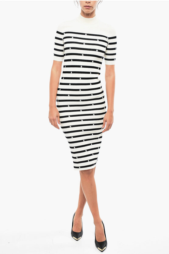 Red Valentino Awning Striped Ribbed Maxi Bodycon Dress In Multi