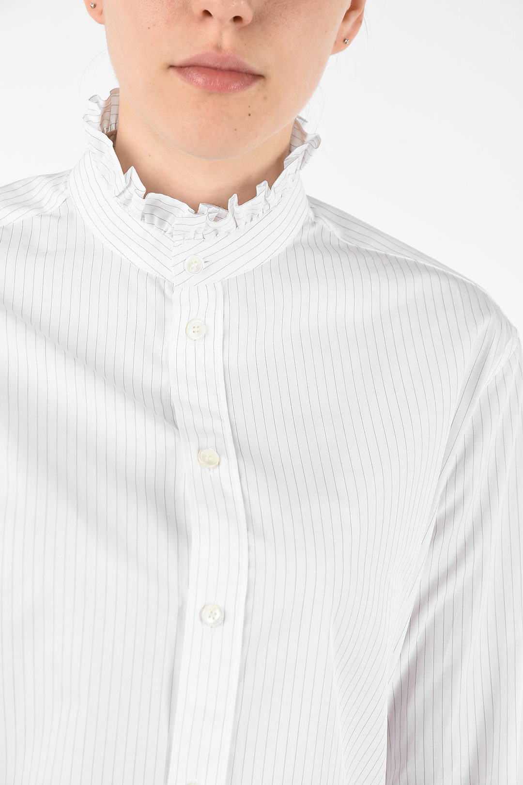 Celine awning striped ruffle collar blouse women - Glamood Outlet