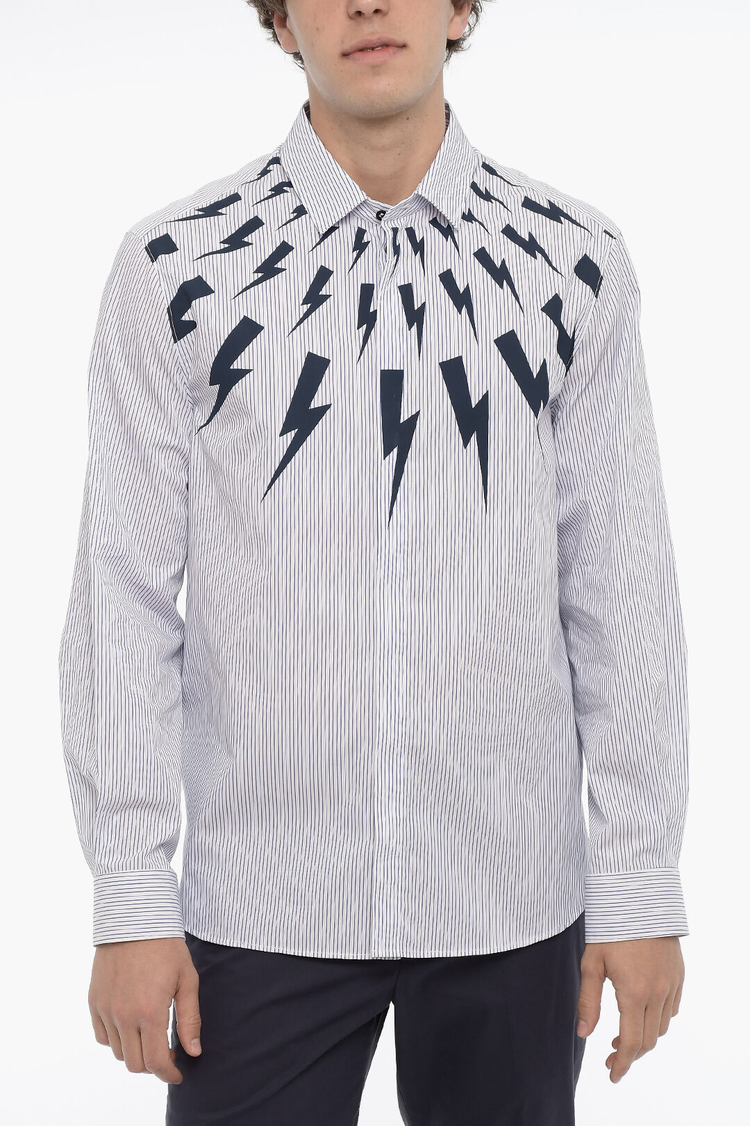 Neil Barrett Awning Striped Shirt with Thunderbolt Print men  