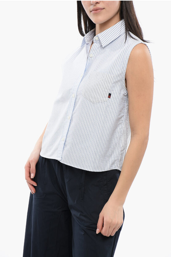 Woolrich Awning Striped Sleeveless Shirt With Breast-pocket