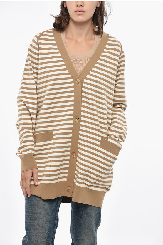 Max Mara Awning Striped Tenore Cardigan In Brown