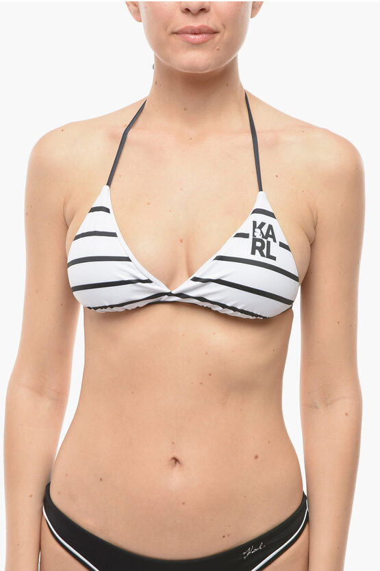 Karl Lagerfeld Awning Striped Two-tone Triangle Bikini Top In Black