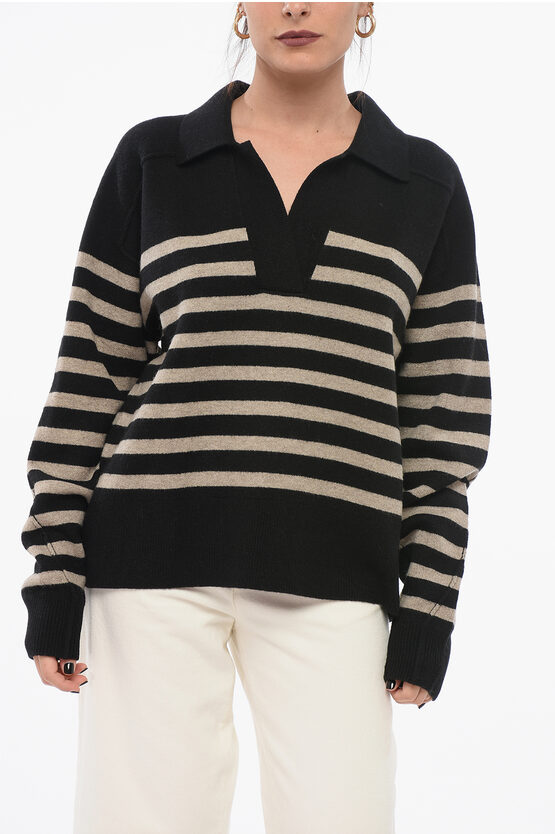 Rag & Bone Awning Striped Wool Blend Pullover With Polo Neck