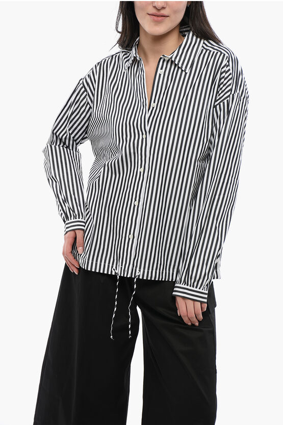 WOOLRICH AWNING STRIPED YARN SHIRT WITH DRAWSTRINGED BOTTOM
