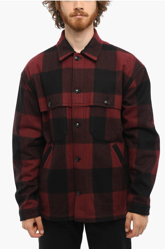 Woolrich B. Bergdorf Goodman Buffalo Checked Two-tone Overshirt In Red