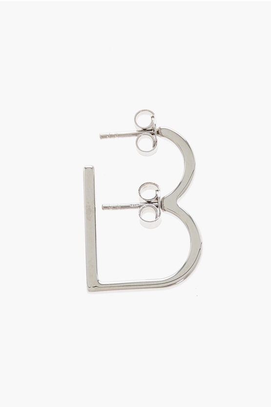 D'heygere B-shaped Silver Single Earrings In Metallic