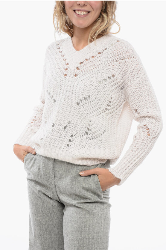 Peserico Baby Alpaca Pullover With Openwork Detail In White