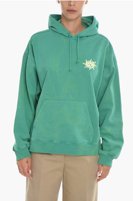 Holzweiler Back Printed Brushed Cotton Rivers Logos Hoodie In Green