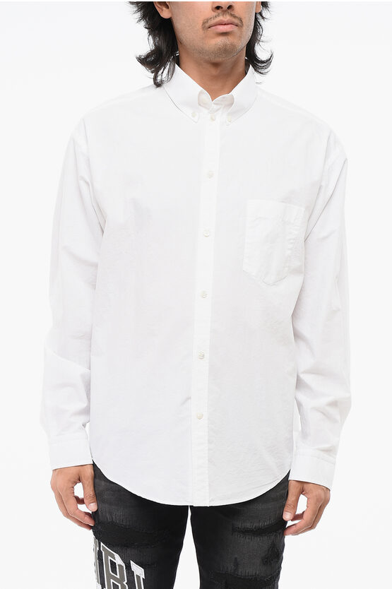Balenciaga Cotton Shirt With Button-down Collar And Pocket In White