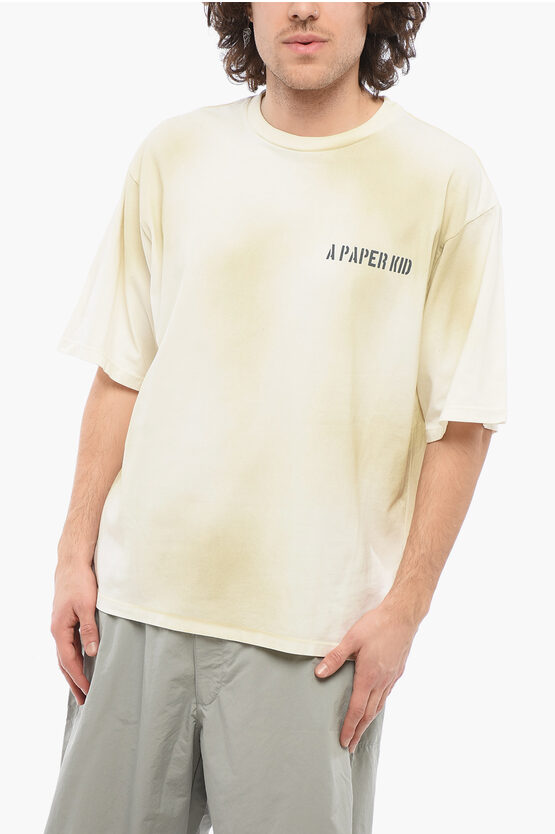 A Paper Kid Back Printed Washed Effect Crewneck T-shirt