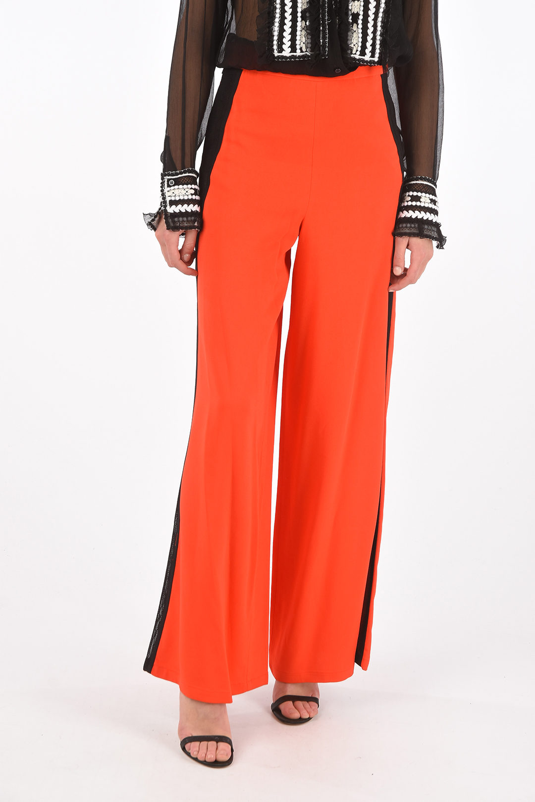 Back Zipped Palazzo Pants with Mesh Side Bands