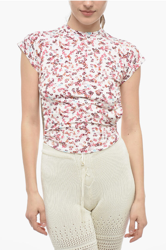 Isabel Marant Backless Short Sleeved Top With Floral Print In Multi