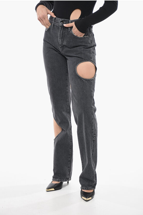 Shop Off-white Baggy Fit Meteor Denims With Cut-outs 22cm
