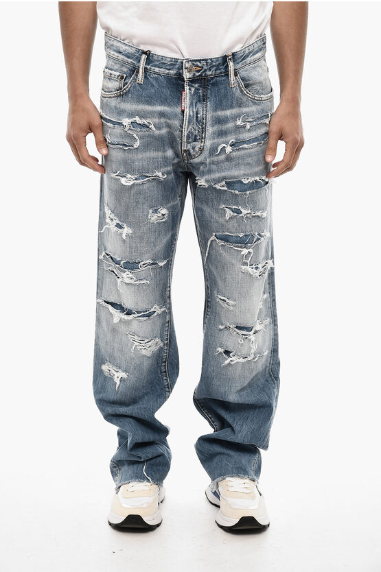 Dsquared2 Baggy Fit Regular Waist Distressed Jeans In Blue