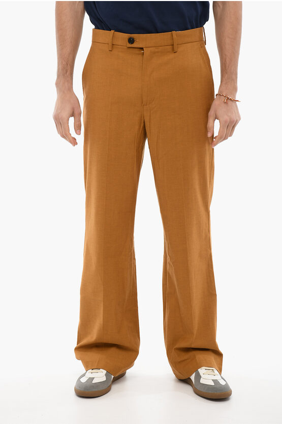 Department 5 Baggy Fit Wool Blend Pants With Hidden Closure In Brown