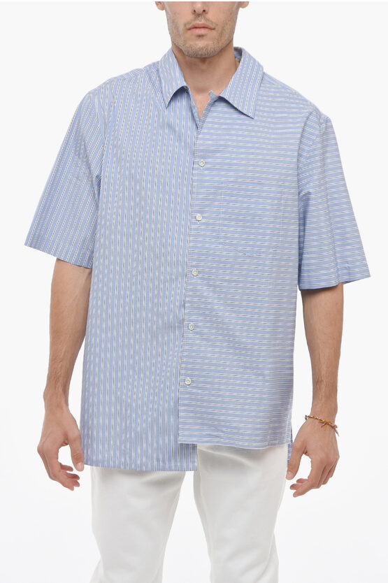 Lanvin Balanced Stripe Cotton Shirt With Double Buttoning In Blue