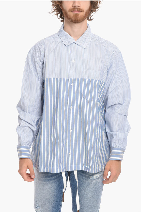 Ambush Balanced Stripe Cotton Shirt With Drawstring In Blue